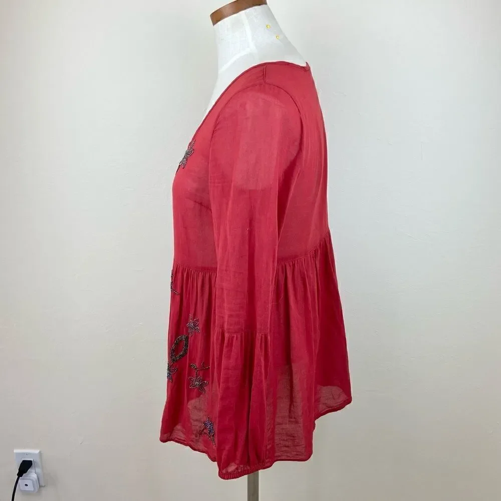 Free People Beaded Peplum Scoop-Neck Top